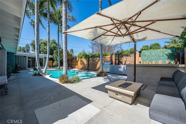 3109 Pattiz Ave, Long Beach, CA 90808 - view of pool featuring a patio, a fenced backyard, and an outdoor fire pit