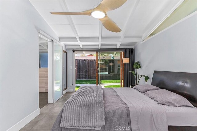 3109 Pattiz Ave, Long Beach, CA 90808 - bedroom with access to exterior, baseboards, beamed ceiling, and coffered ceiling