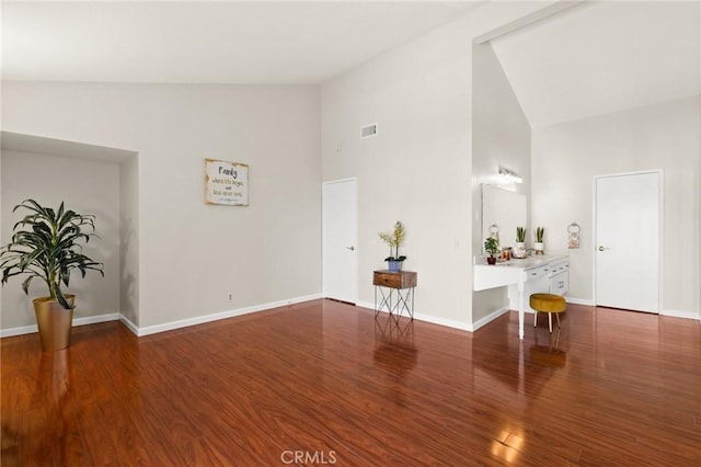 6279 Lincoln Ave, Buena Park, CA 90620 - unfurnished living room with high vaulted ceiling and wood finished floors