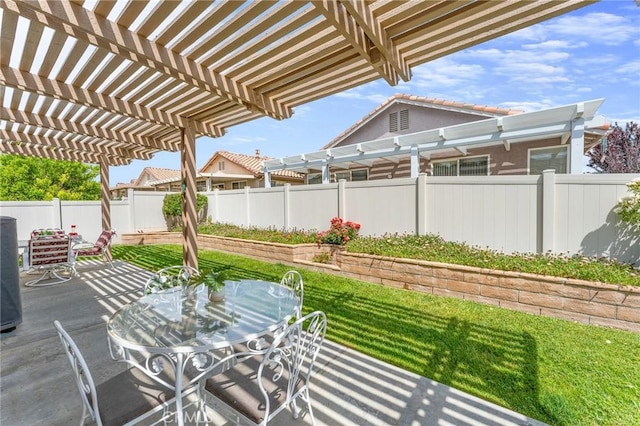 5775 Myrtle Beach Dr, Banning, CA 92220 - view of patio with a pergola and outdoor dining area