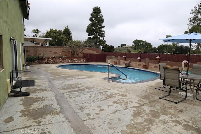view of pool with a fenced backyard, a patio, and a fenced in pool