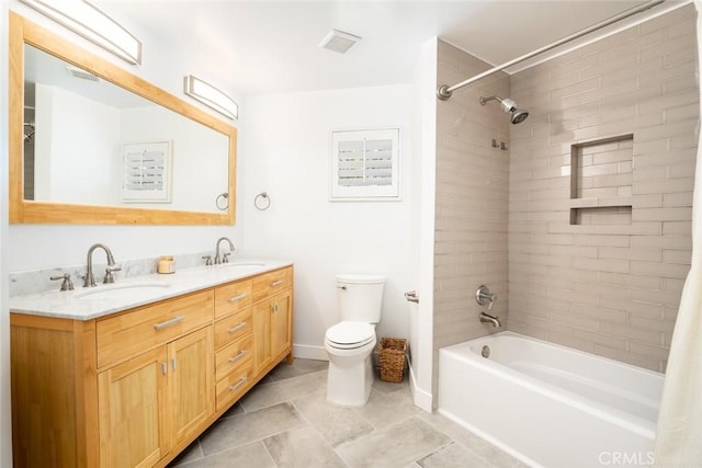 310 Lake St Unit 216, Huntington Beach, CA 92648 - full bath with double vanity, toilet, shower / tub combo with curtain, and a sink