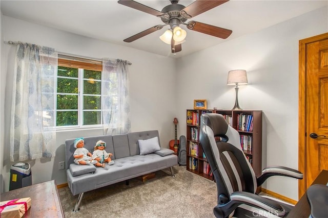 6180 Cedar Ave, Angelus Oaks, CA 92305 - carpeted office space with ceiling fan and baseboards