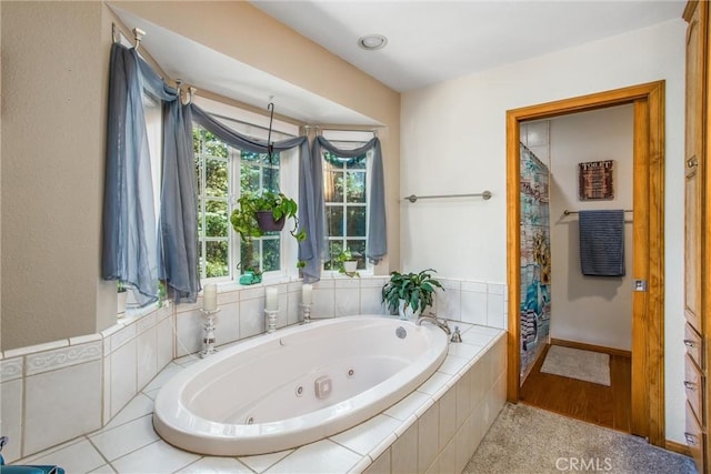 6180 Cedar Ave, Angelus Oaks, CA 92305 - bathroom with a jetted tub and curtained shower