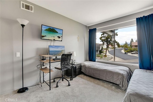 bedroom featuring carpet and a desk