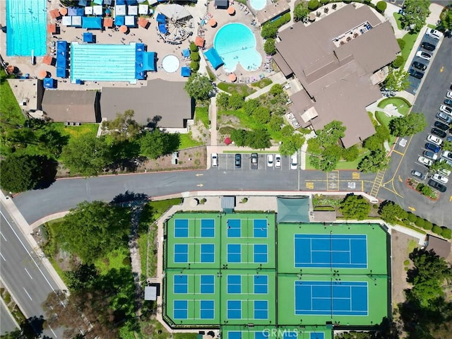 aerial overview of property's location with a pool