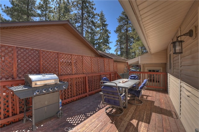 279 Bluebird Ct, Big Bear Lake, CA 92315 - wooden terrace featuring outdoor dining space and grilling area