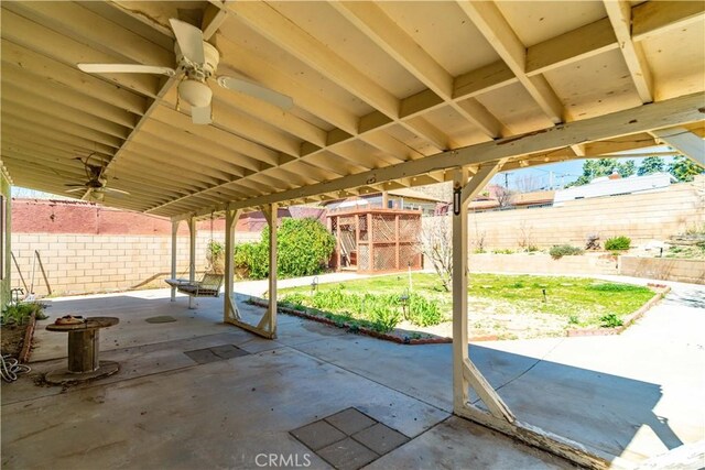 14935 Elizabeth Lake Rd, Lake Elizabeth, CA 93532 - view of patio with a fenced backyard and a ceiling fan