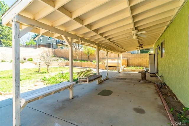 14935 Elizabeth Lake Rd, Lake Elizabeth, CA 93532 - view of patio with a fenced backyard, heating fuel, and ceiling fan