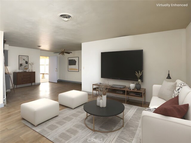 15190 Highlands Harbor Rd, Clearlake, CA 95422 - living area with light wood-style floors, ceiling fan, and baseboards
