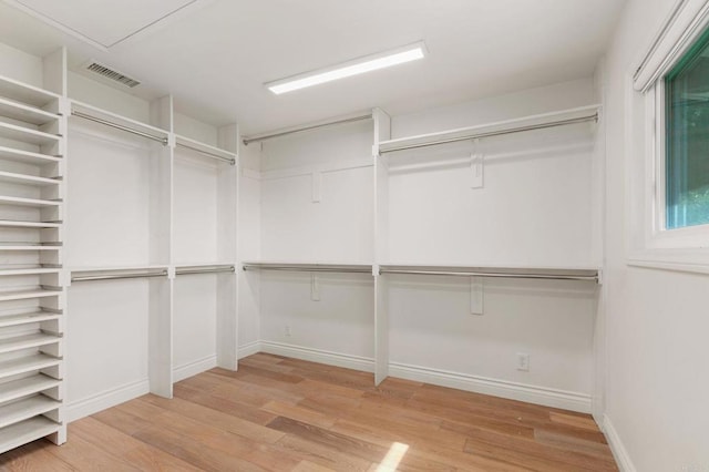 walk in closet with visible vents and light wood-type flooring