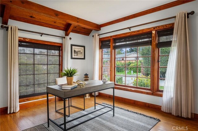 2501 Novato Pl, Palos Verdes Estates, CA 90274 - home office with healthy amount of natural light, baseboards, and wood finished floors