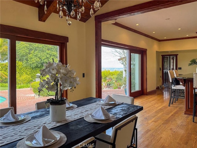 2501 Novato Pl, Palos Verdes Estates, CA 90274 - dining space featuring healthy amount of natural light, a chandelier, light wood-style flooring, baseboards, and recessed lighting