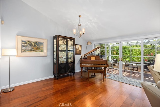 22876 Montalvo Rd, Laguna Niguel, CA 92677 - living area featuring a chandelier, wood-type flooring, and baseboards