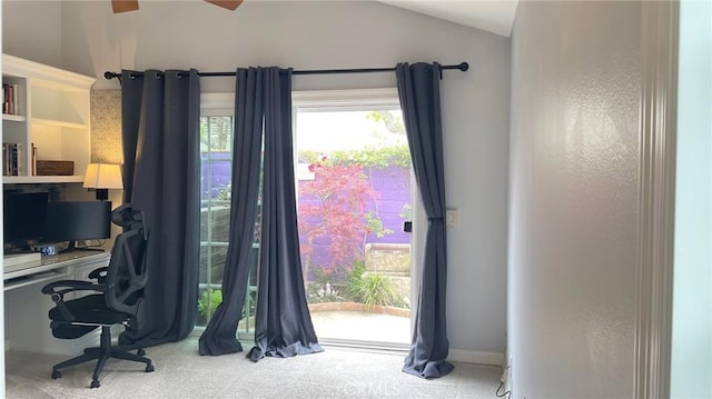 22876 Montalvo Rd, Laguna Niguel, CA 92677 - office space featuring lofted ceiling, carpet flooring, and ceiling fan