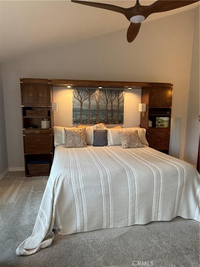 22876 Montalvo Rd, Laguna Niguel, CA 92677 - bedroom with light carpet, lofted ceiling, ceiling fan, and baseboards