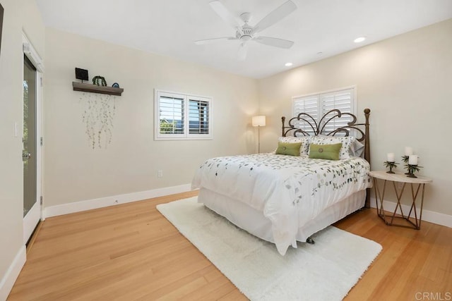 2264 Soto St, San Diego, CA 92107 - bedroom with light wood-type flooring, baseboards, recessed lighting, and ceiling fan