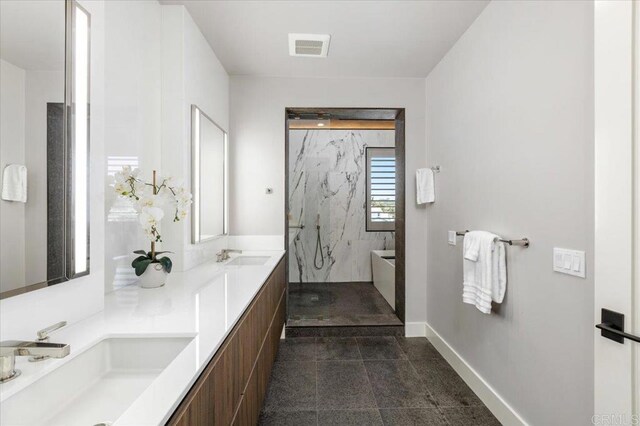 2677 State St # 301, Carlsbad, CA 92008 - full bathroom with a marble finish shower and double vanity