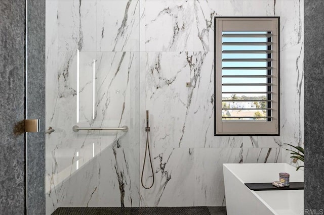 2677 State St # 301, Carlsbad, CA 92008 - bathroom featuring a freestanding tub and a marble finish shower