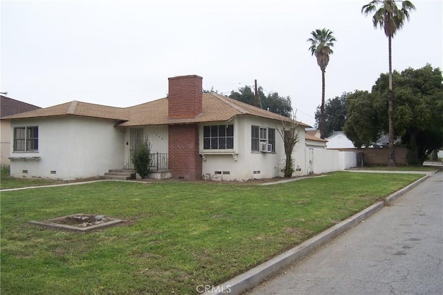 1208 W 23rd St, San Bernardino, CA 92405 - ranch-style home with crawl space, a chimney, cooling unit, and a shingled roof