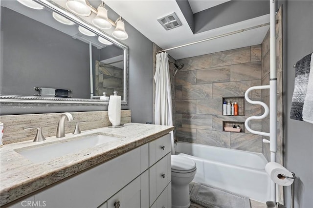 710 W Country Hills Dr W, La Habra, CA 90631 - bathroom featuring toilet, visible vents, shower / bathtub combination with curtain, and vanity