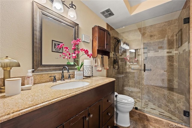 710 W Country Hills Dr W, La Habra, CA 90631 - full bath featuring toilet, visible vents, a shower stall, and vanity