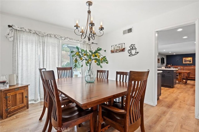 710 W Country Hills Dr W, La Habra, CA 90631 - dining space with visible vents, recessed lighting, a chandelier, and light wood-type flooring
