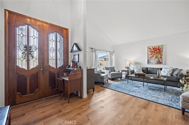 710 W Country Hills Dr W, La Habra, CA 90631 - entryway featuring high vaulted ceiling, french doors, and wood finished floors
