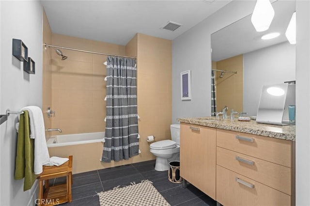 460 S Spring St Unit 302, Los Angeles, CA 90013 - full bath with tiled shower / bath combo, toilet, visible vents, tile patterned flooring, and vanity