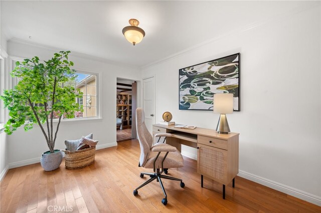 3569 Kelton Ave, Los Angeles, CA 90034 - office area with baseboards, wood finished floors, and crown molding