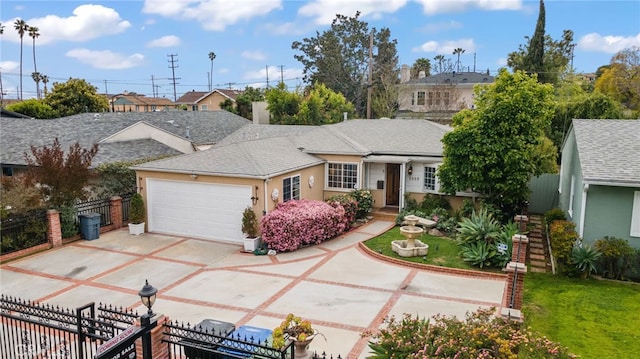 3569 Kelton Ave, Los Angeles, CA 90034 - ranch-style home featuring driveway, an attached garage, stucco siding, and a shingled roof