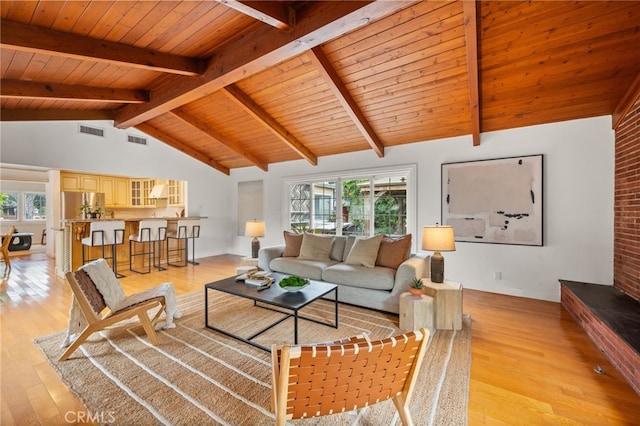 3569 Kelton Ave, Los Angeles, CA 90034 - living room with wood ceiling, light wood-style floors, and plenty of natural light