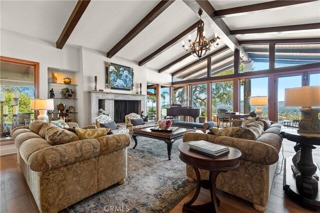 23815 Park Belmonte, Calabasas, CA 91302 - living area featuring wood-type flooring, a chandelier, and a fireplace