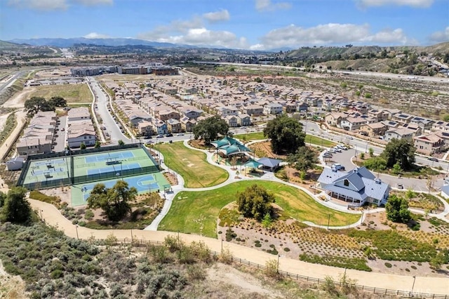 bird's eye view featuring a mountain view and a residential view