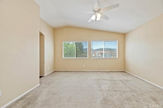 23403 Mountain Song, Murrieta, CA 92562 - empty room featuring lofted ceiling, baseboards, a ceiling fan, and carpet floors