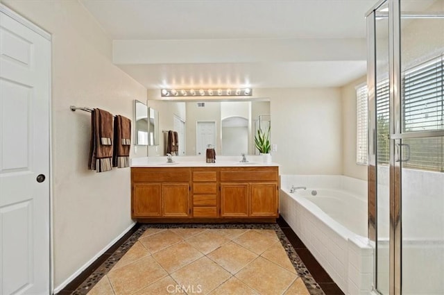 23403 Mountain Song, Murrieta, CA 92562 - full bath with a shower stall, double vanity, a bath, and a sink