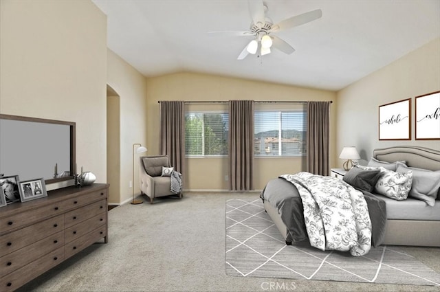 23403 Mountain Song, Murrieta, CA 92562 - bedroom with baseboards, arched walkways, ceiling fan, vaulted ceiling, and carpet flooring