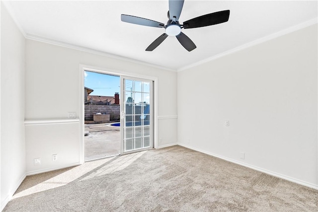 10022 Bismark Dr, Huntington Beach, CA 92646 - carpeted empty room with a ceiling fan, ornamental molding, and baseboards