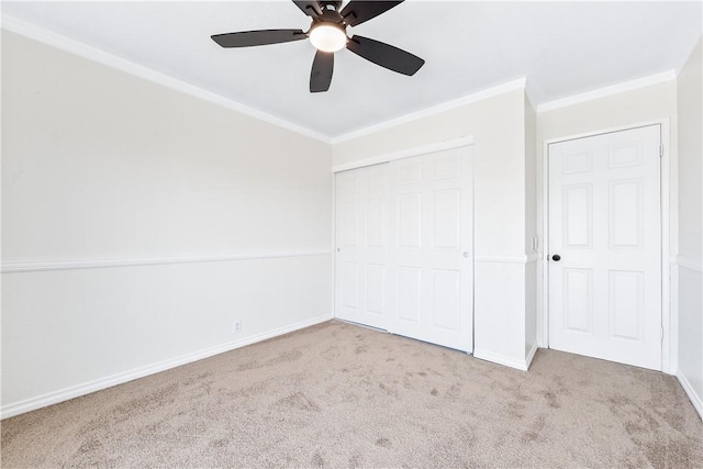 10022 Bismark Dr, Huntington Beach, CA 92646 - unfurnished bedroom with ornamental molding, carpet, baseboards, ceiling fan, and a closet