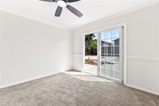 10022 Bismark Dr, Huntington Beach, CA 92646 - carpeted spare room with crown molding, baseboards, and ceiling fan