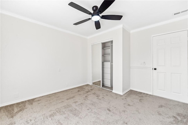 10022 Bismark Dr, Huntington Beach, CA 92646 - unfurnished bedroom with baseboards, visible vents, crown molding, and carpet floors