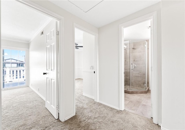10022 Bismark Dr, Huntington Beach, CA 92646 - hallway featuring carpet, baseboards, and visible vents