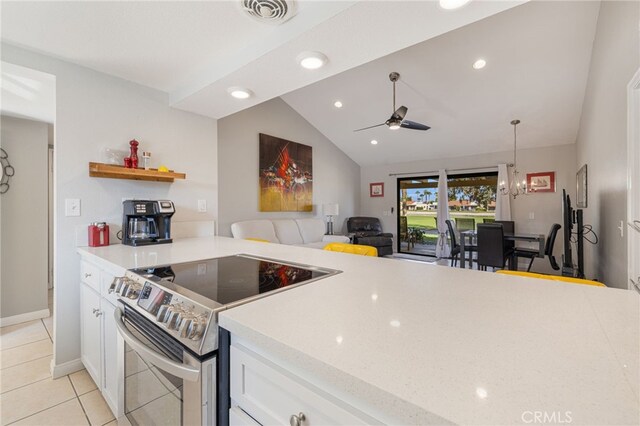 40310 Bay Hill Way, Palm Desert, CA 92211 - kitchen with white cabinetry, electric stove, visible vents, and light countertops