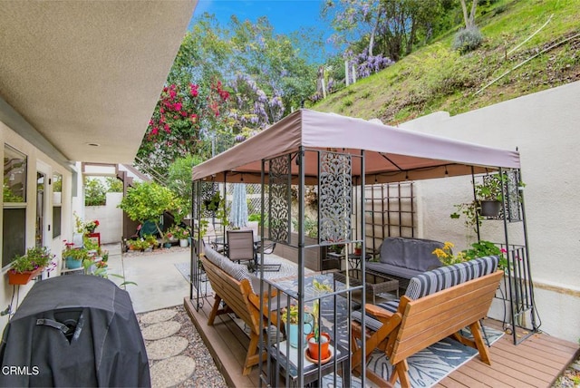 4558 Jessica Dr, Los Angeles, CA 90065 - view of patio / terrace featuring a gazebo, outdoor lounge area, fence, and grilling area