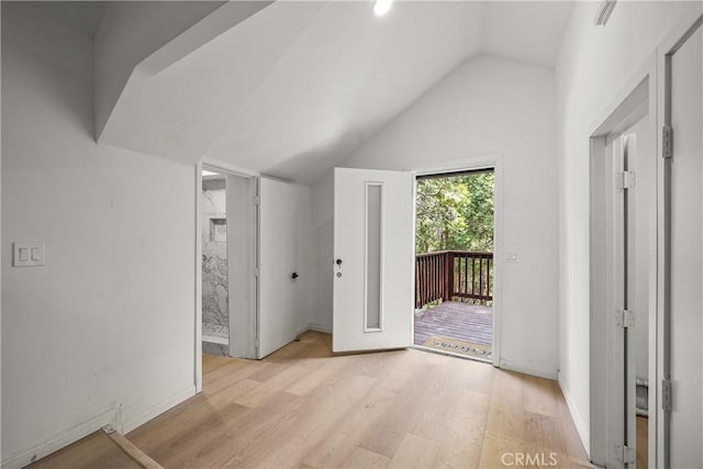 23817 Crest Forest Dr, Crestline, CA 92325 - additional living space featuring baseboards, vaulted ceiling, and light wood-style flooring