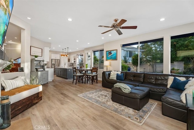 5 Creek View Rd, Coto De Caza, CA 92679 - living area featuring a ceiling fan, recessed lighting, and light wood-style flooring