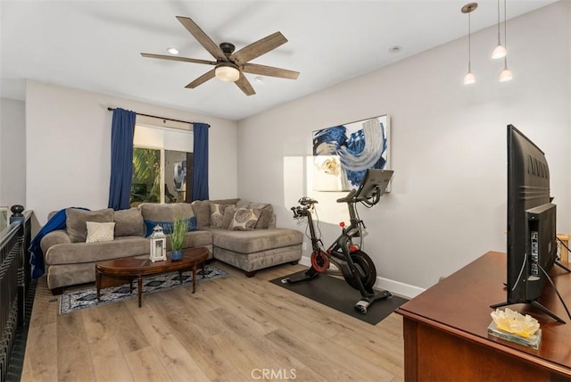 5 Creek View Rd, Coto De Caza, CA 92679 - living area featuring baseboards, a ceiling fan, and light wood finished floors