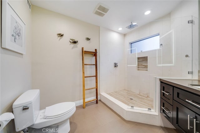 247 Calliope St, Laguna Beach, CA 92651 - full bath with toilet, a tile shower, vanity, tile patterned flooring, and recessed lighting
