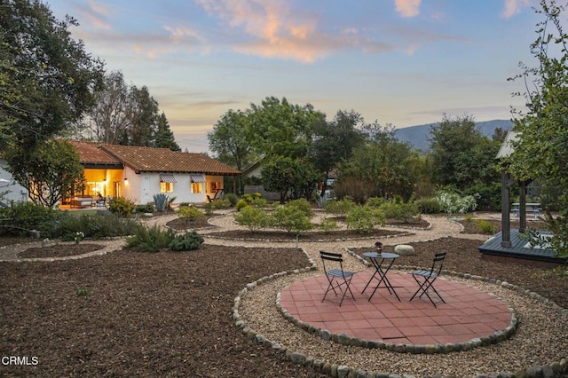 yard at dusk with a patio area