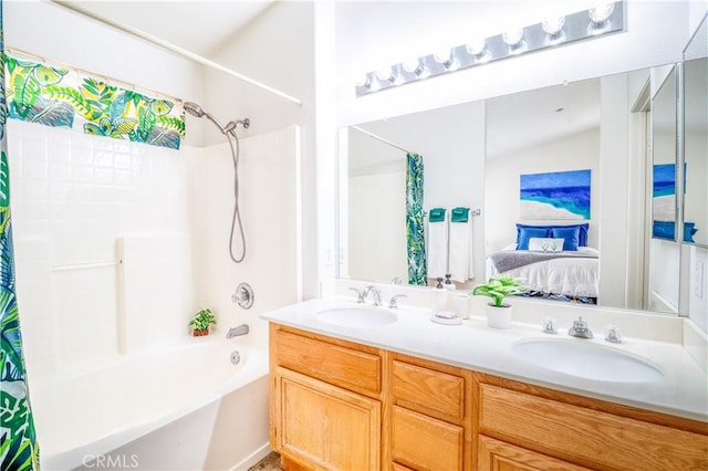 831 Kilmarnock Way, Riverside, CA 92508 - full bathroom featuring ensuite bath, shower / bath combo, double vanity, and a sink